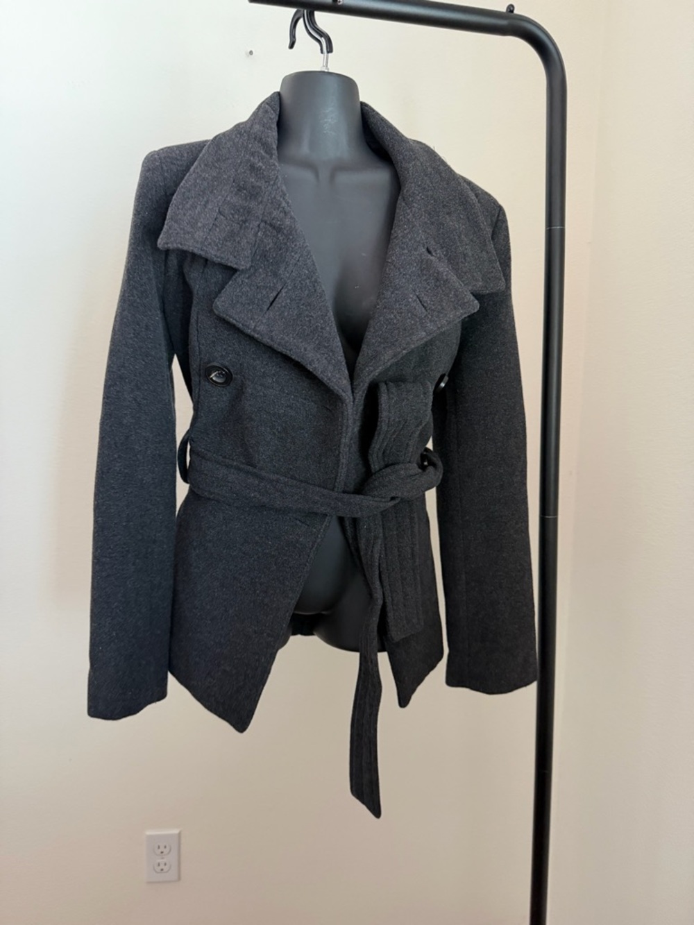 Zara Gray Double-Breasted Belted Pea Coat - Picture 2 of 6